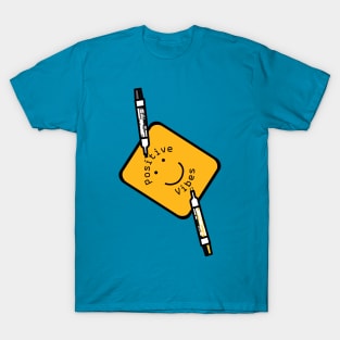 Positivity Vibes Smiley Face Sign with Marker Pens T-Shirt